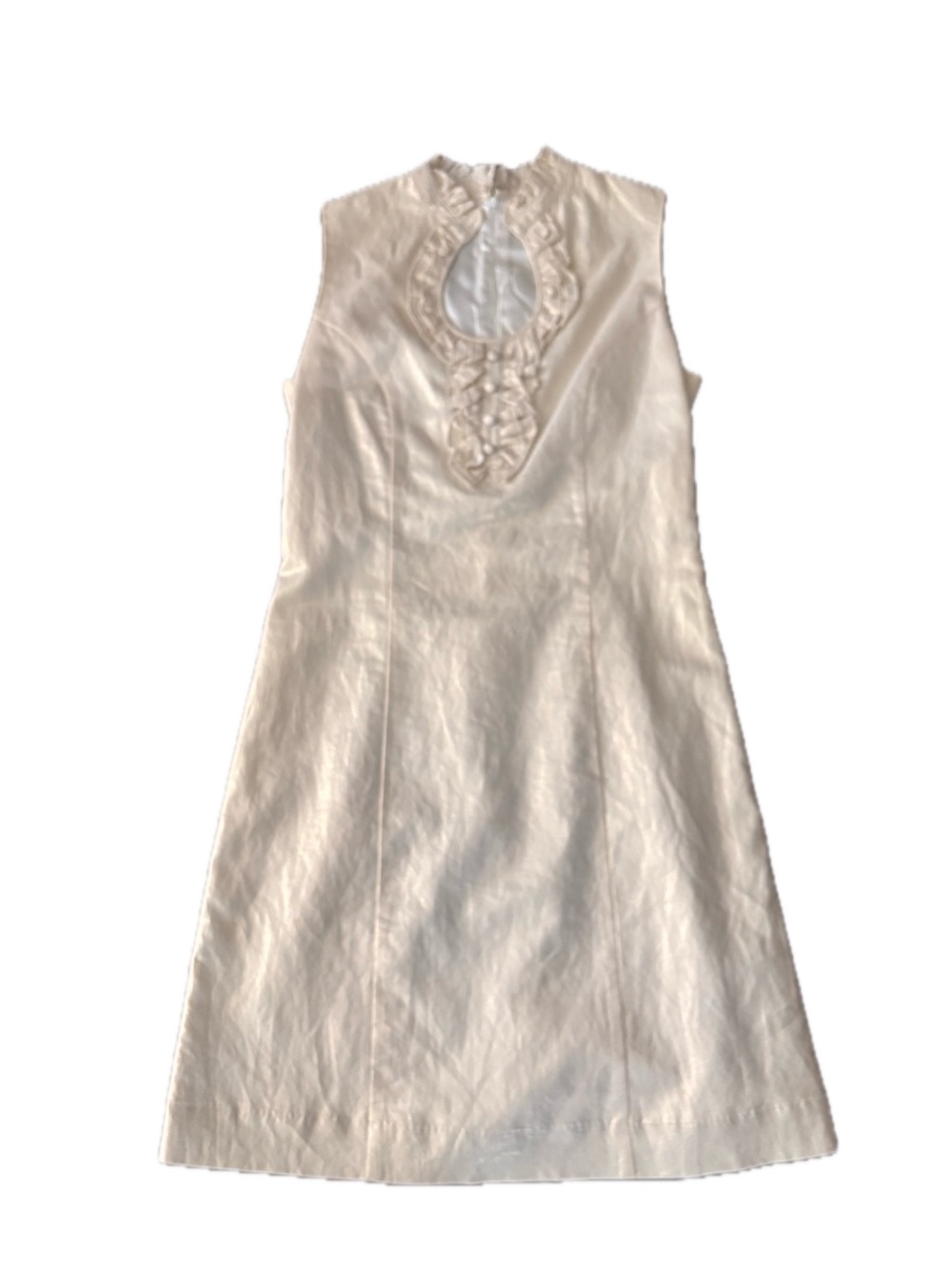 CLARA SUNWOO Off White/Gold Shimmer Ruffle Keyhole Midi Dress